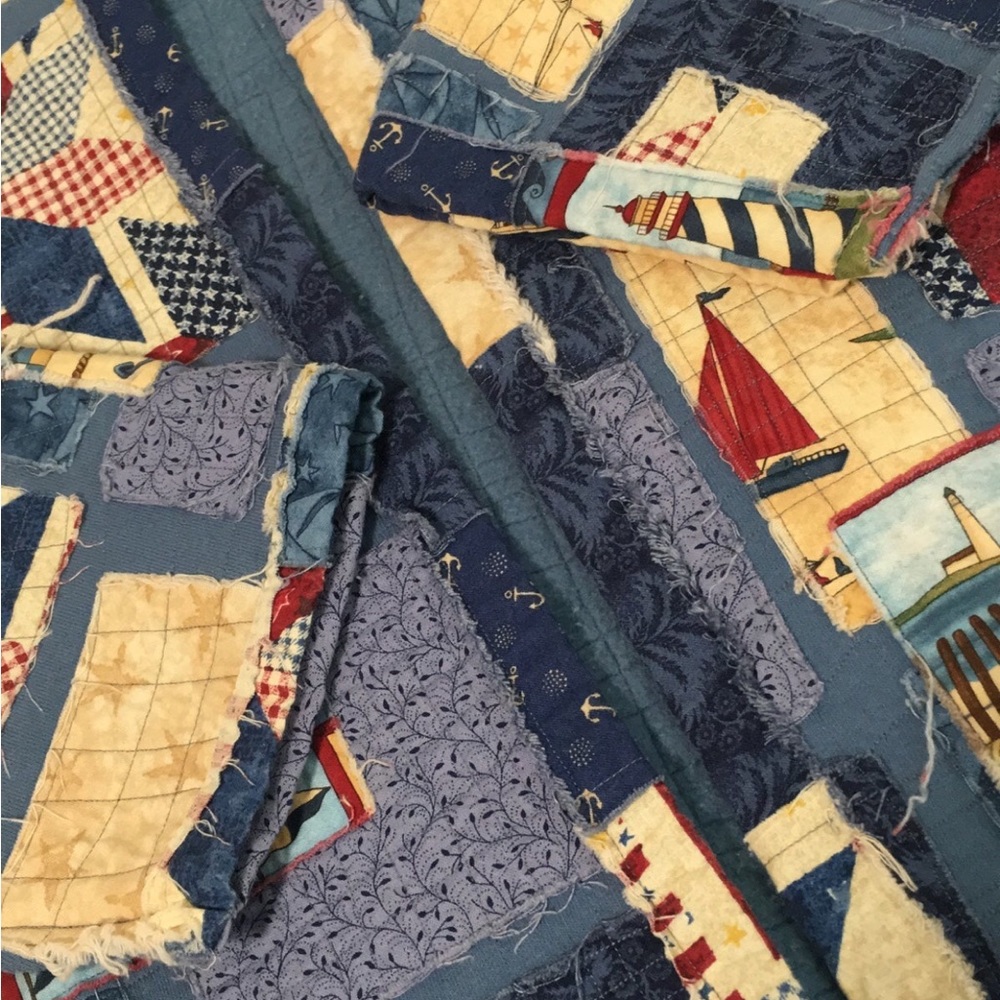 Quilted Patchwork Jacket Size 1X Boxy Oversized Coastal Nautical Country Artsy - Picture 3 of 13